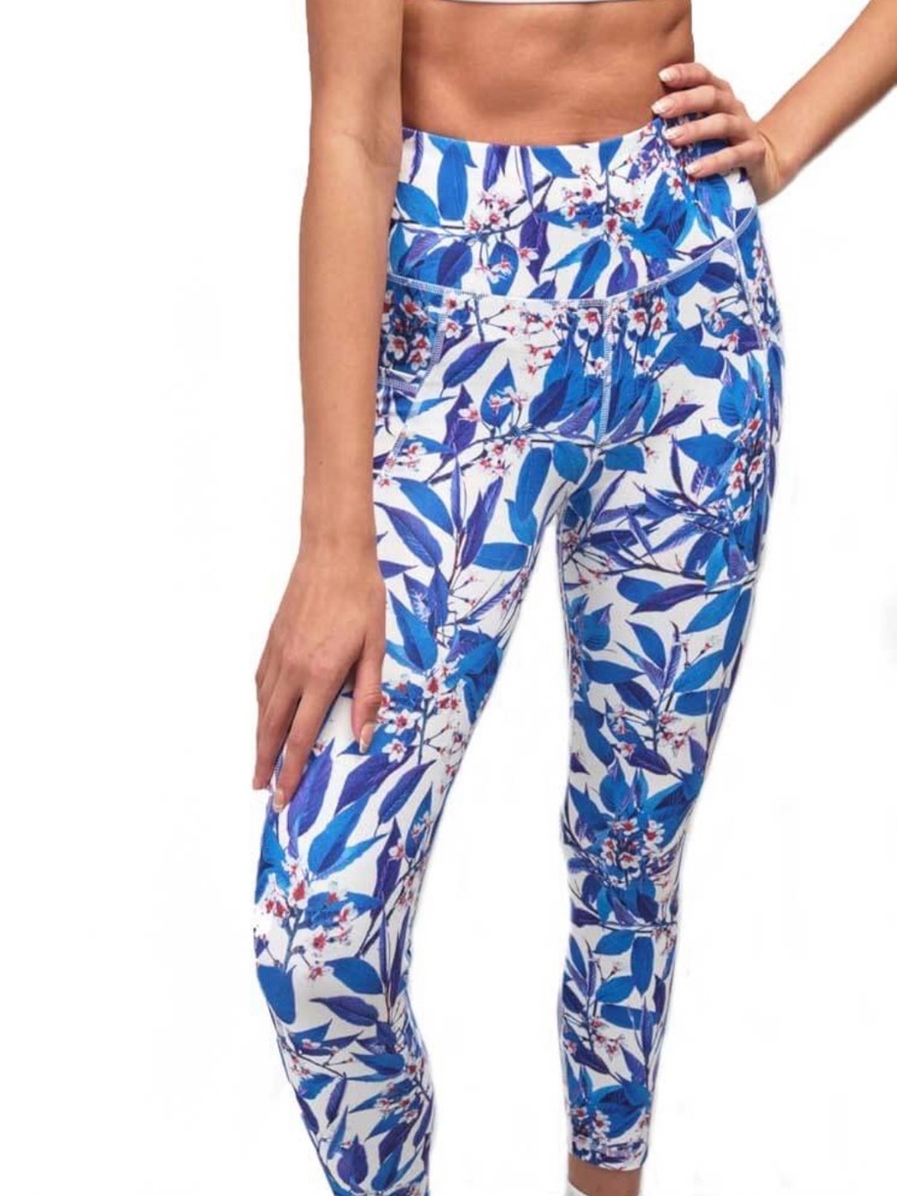 NWOT OEKO-TEX Floral-Print Blue High-Rise Leggings